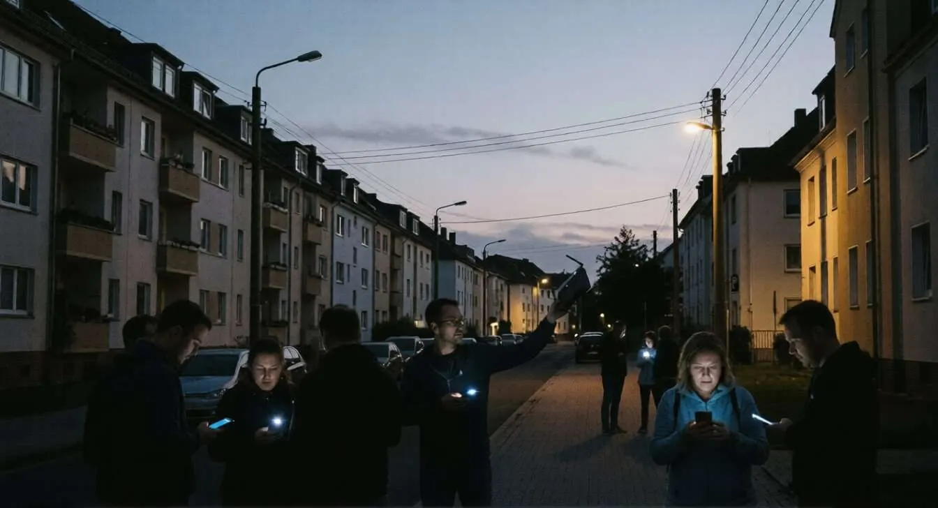 Zu Beginn der Unruhen, kurz nach Auftreten eines Blackouts befinden sich einige Menschen auf der Straße und schwirren umher auf der Suche nach Informationen, Hilfestellung und der Ursache bzw. versuchen, die Lage zu begreifen und sich zu organisieren.