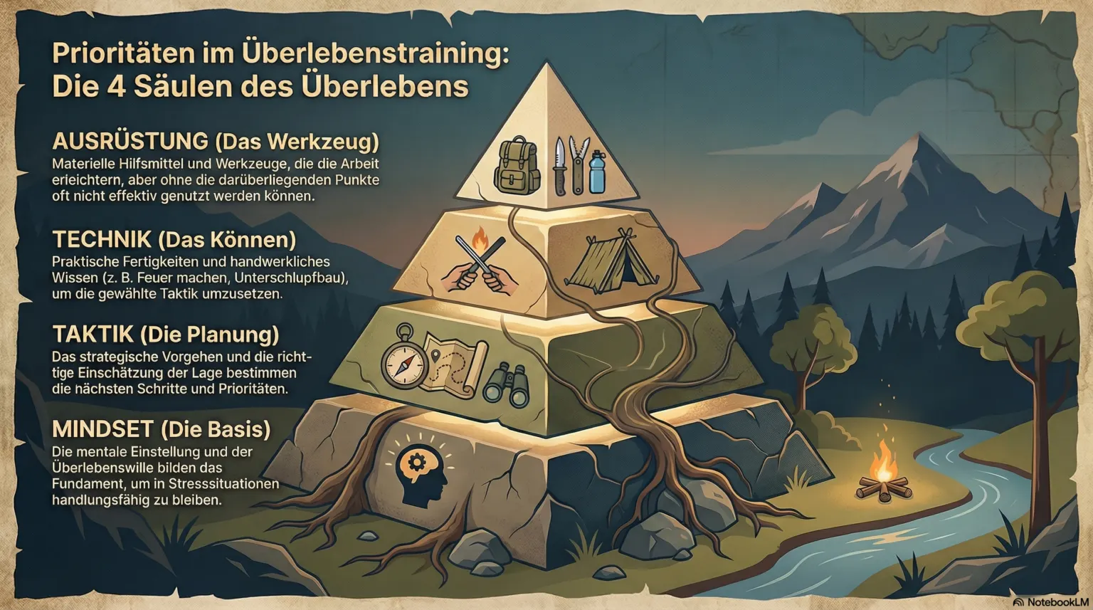 Mindset Taktik Technik Ausrüstung Survival Prepping Mentaltraining Mind over pressure Infografik Skills Militär