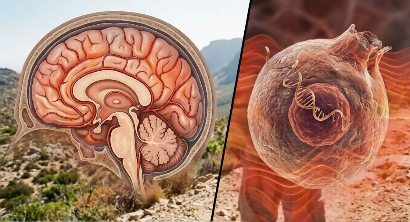 Eine schematische Darstellung des Vorgangs der Überhitzung und des Versagens der körpereigenen Wärmeregulation.